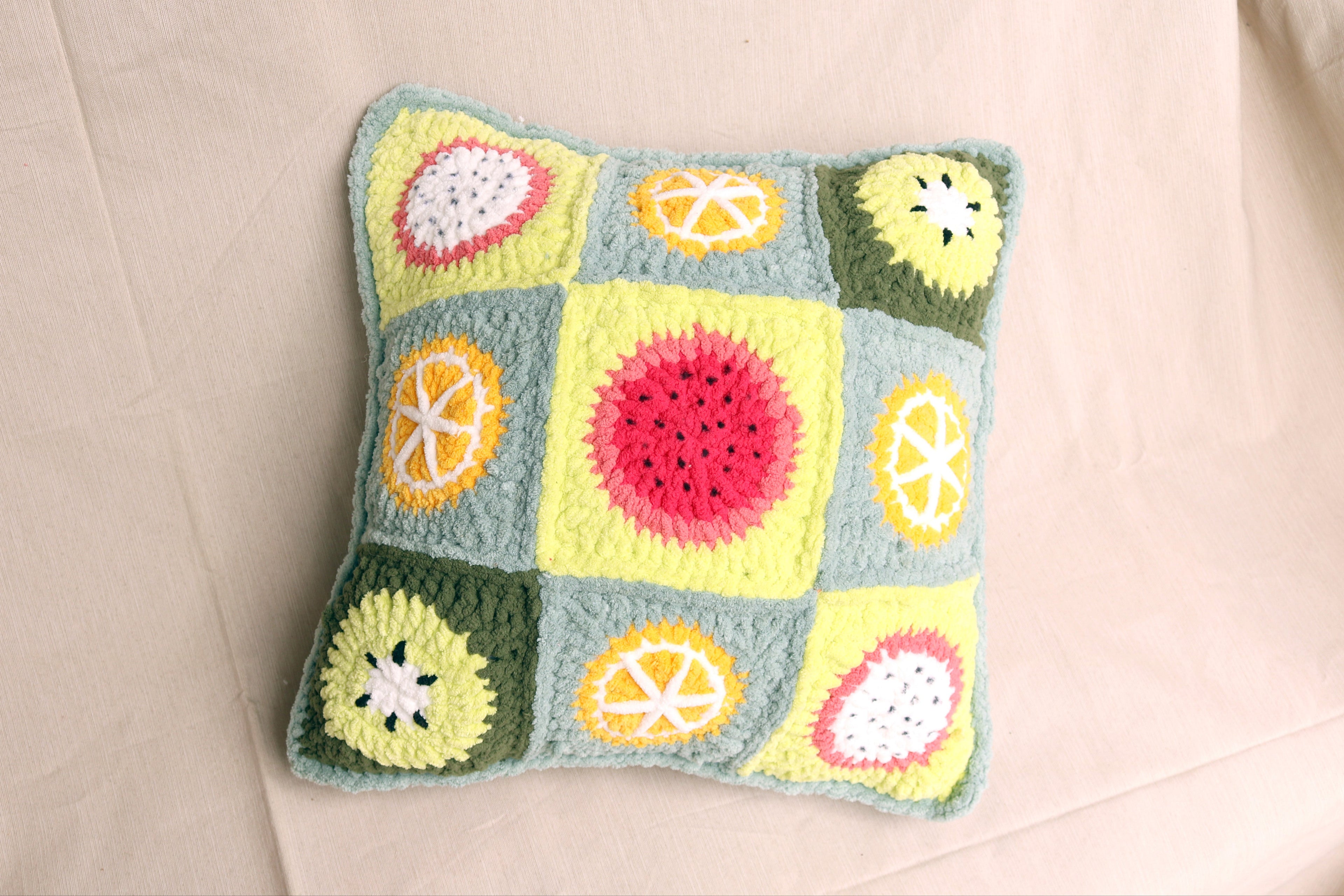 Fruit Granny Square Throw Pillow