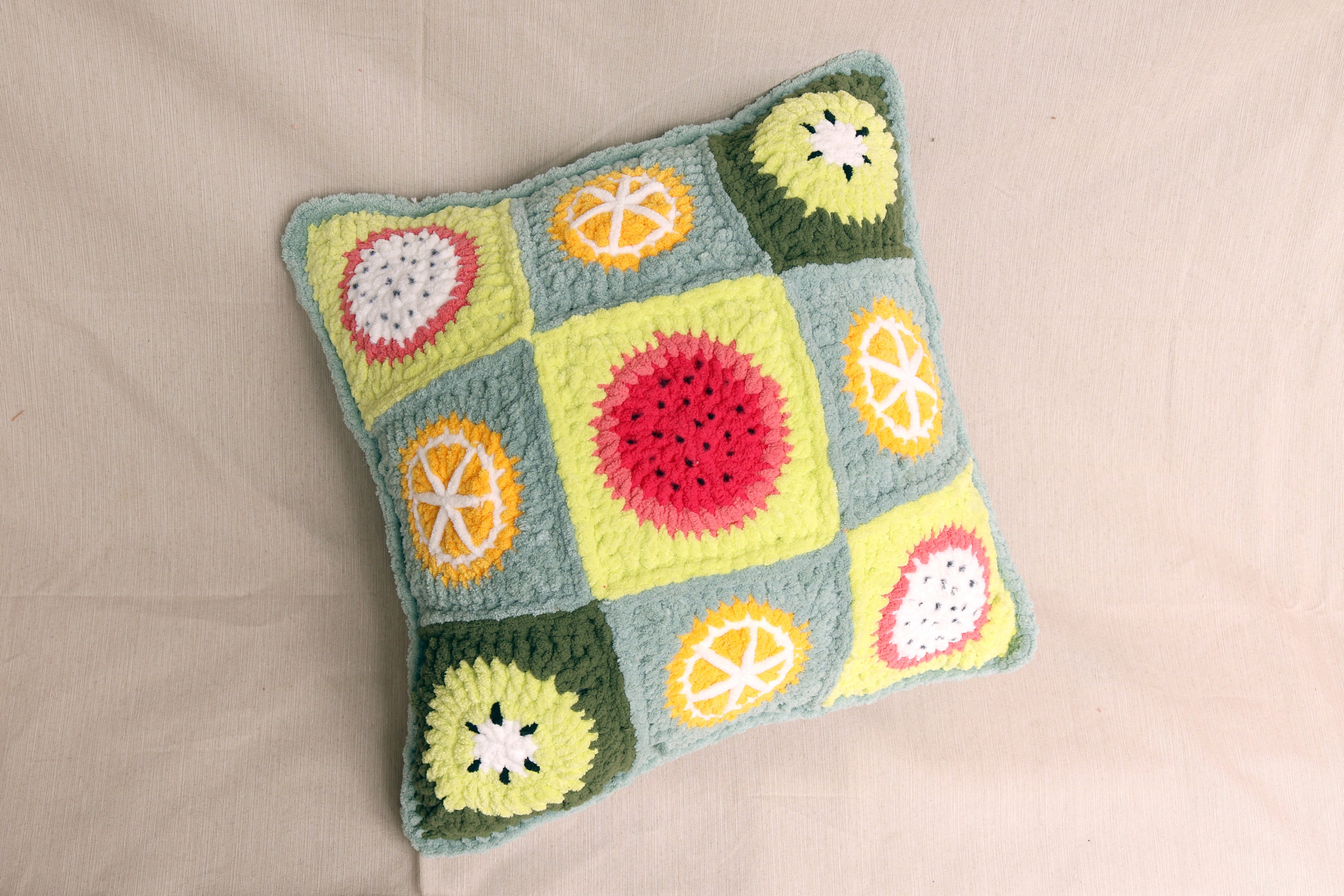 Fruit Granny Square Throw Pillow