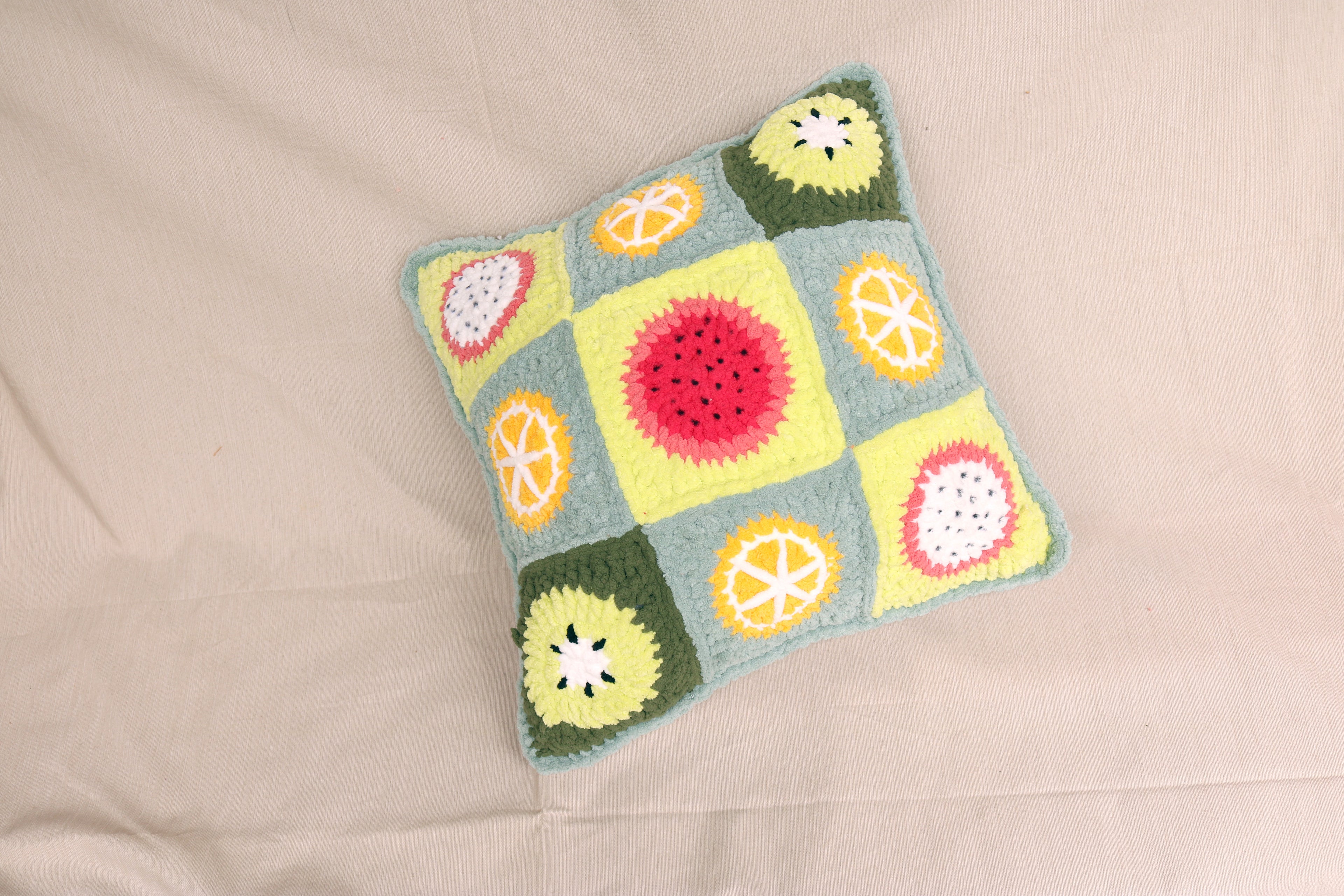 Fruit Granny Square Throw Pillow